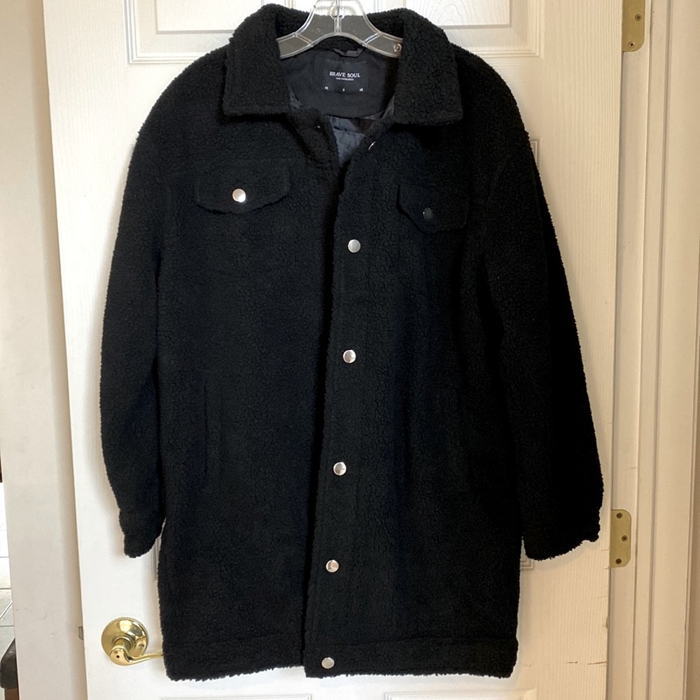 ASOS Brave Soul Tall Black Sherpa Long Teddy Jacket Tall XS